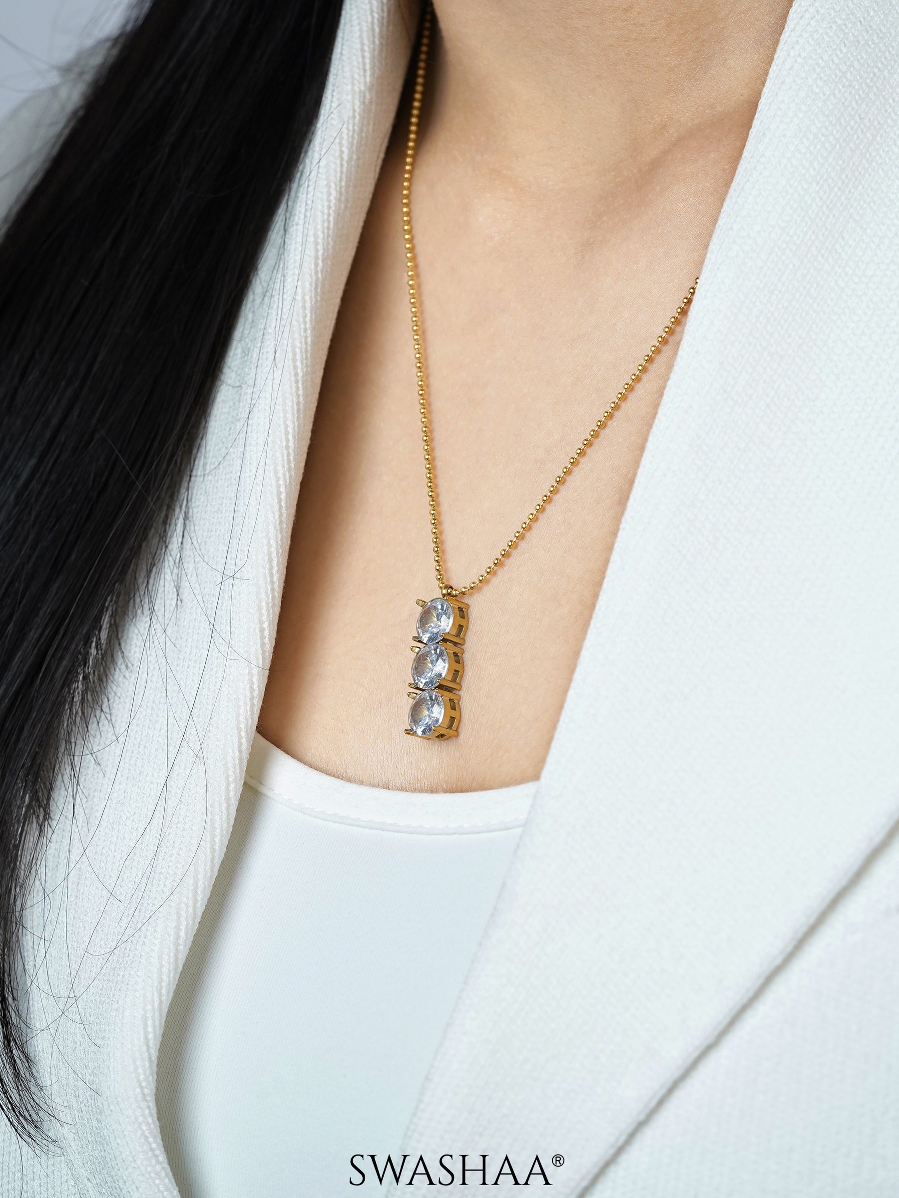 Tri Solitaire 18K Gold Plated Necklace