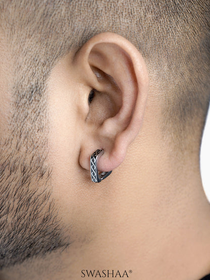 Troy Carved Square Men's Hoop Earrings