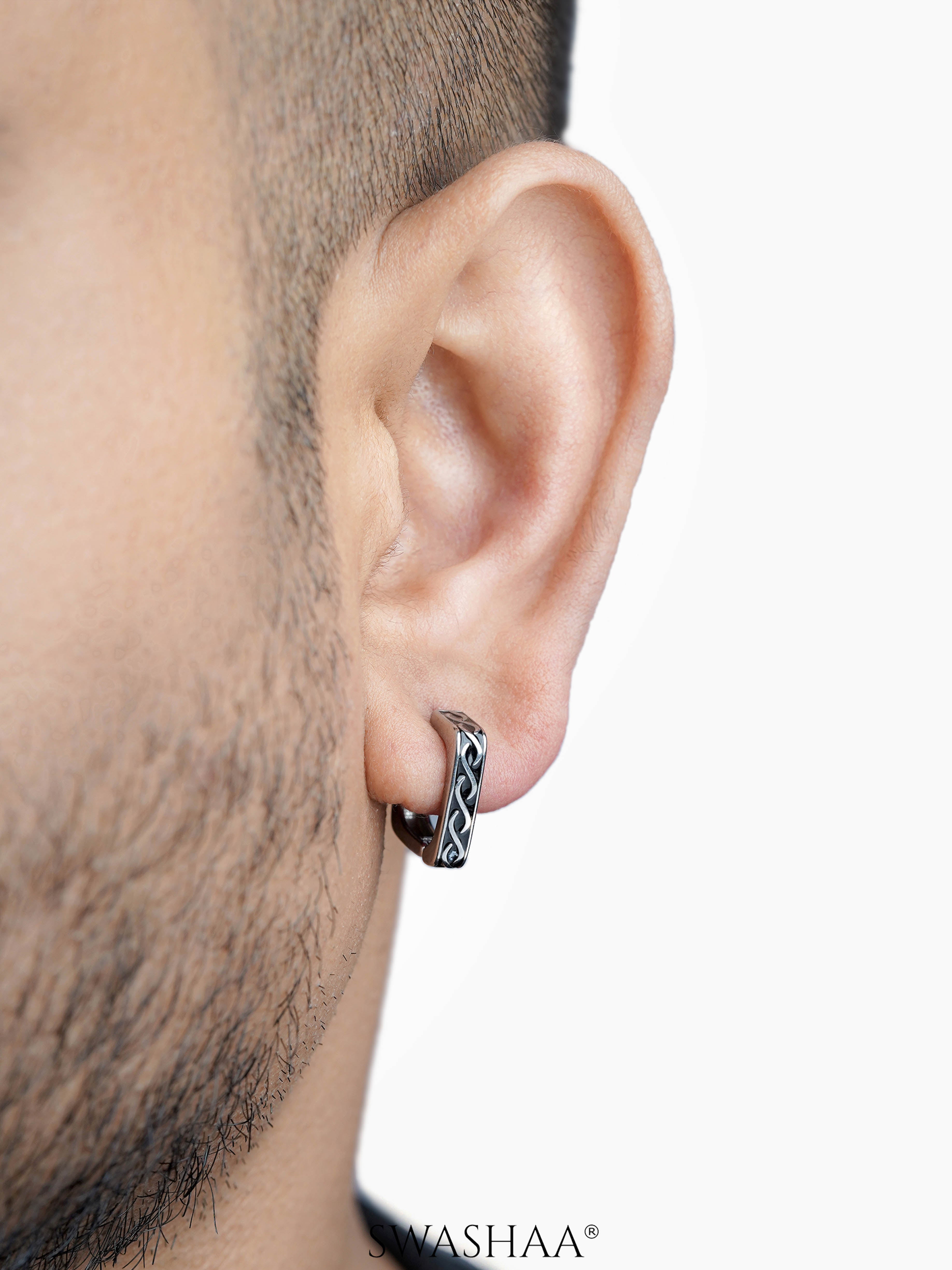 Troy Carved Square Men's Hoop Earrings