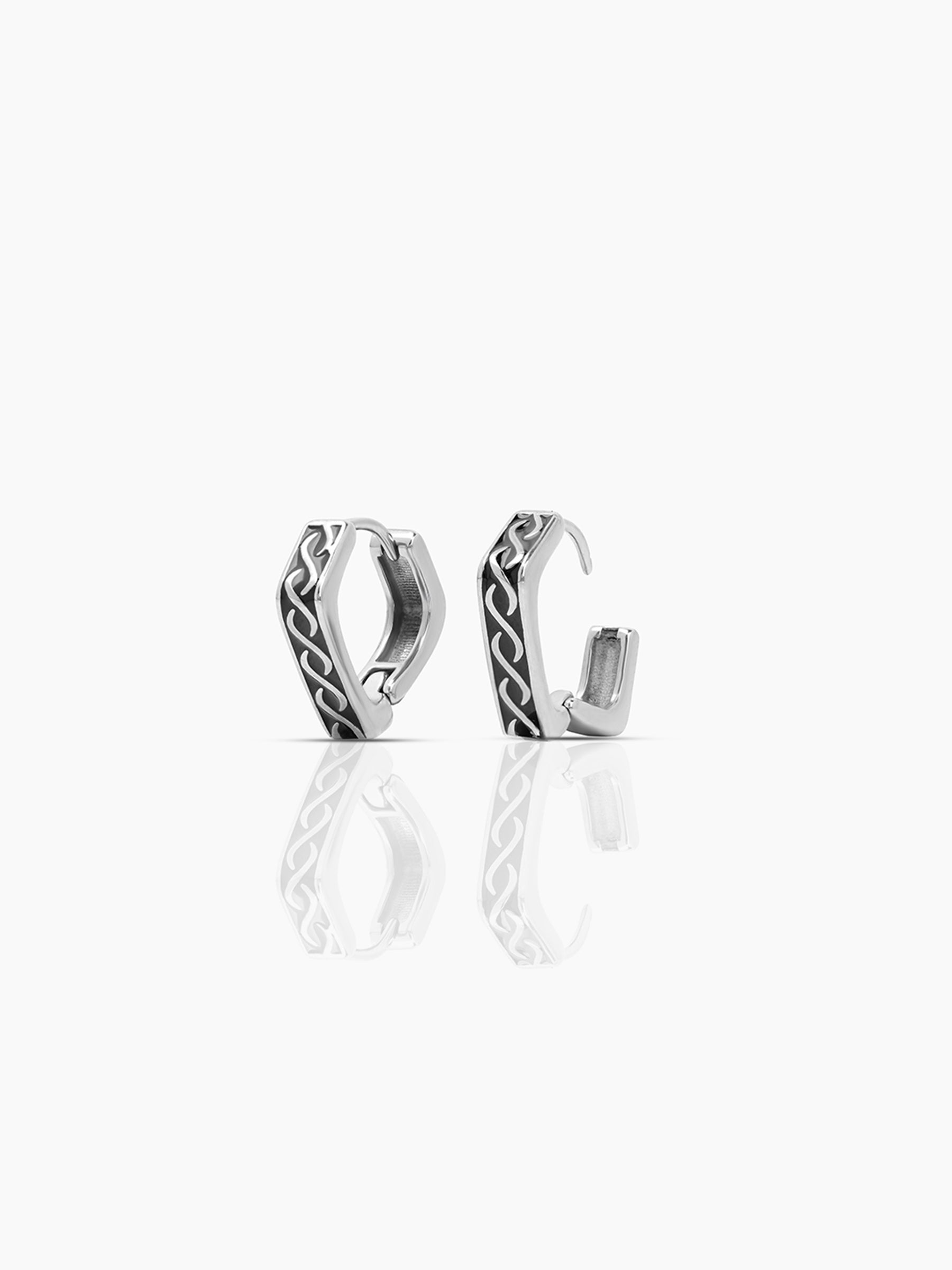 Troy Silver Carved Square Men's Hoop Earrings