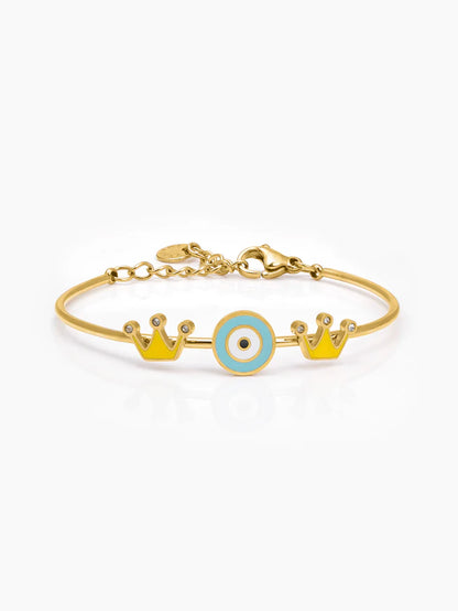 Twinkle Crown Evil Eye 18K Gold Plated Kid's Kada Bracelet Gold