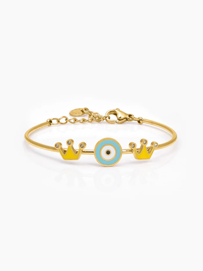 Twinkle Crown Evil Eye 18K Gold Plated Kid's Kada Bracelet Gold