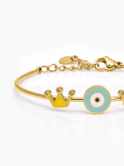 Twinkle Crown Evil Eye 18K Gold Plated Kid's Kada Bracelet