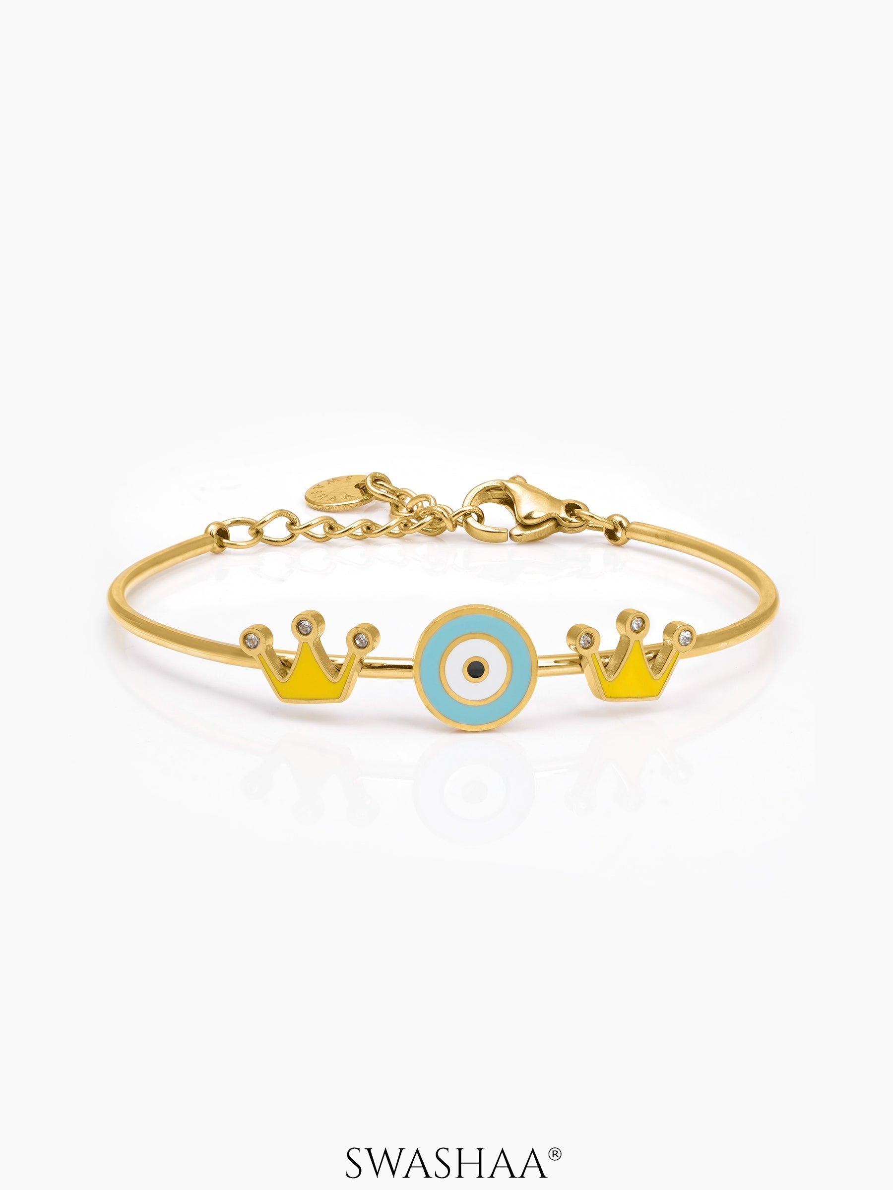 Twinkle Crown Evil Eye 18K Gold Plated Kid's Kada Bracelet Gold