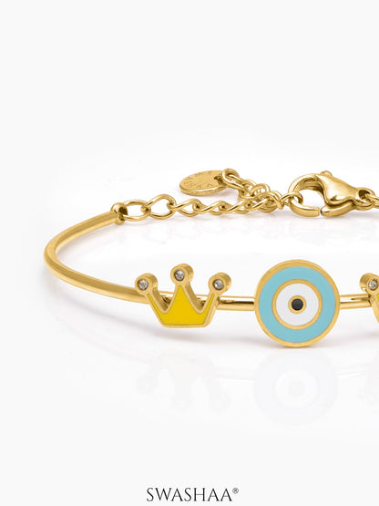 Twinkle Crown Evil Eye 18K Gold Plated Kid's Kada Bracelet