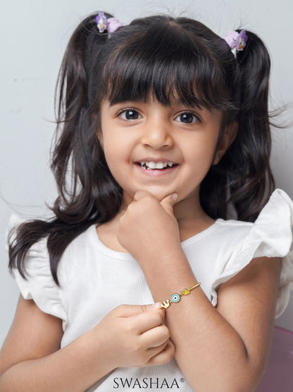 Twinkle Crown Evil Eye 18K Gold Plated Kid's Kada Bracelet
