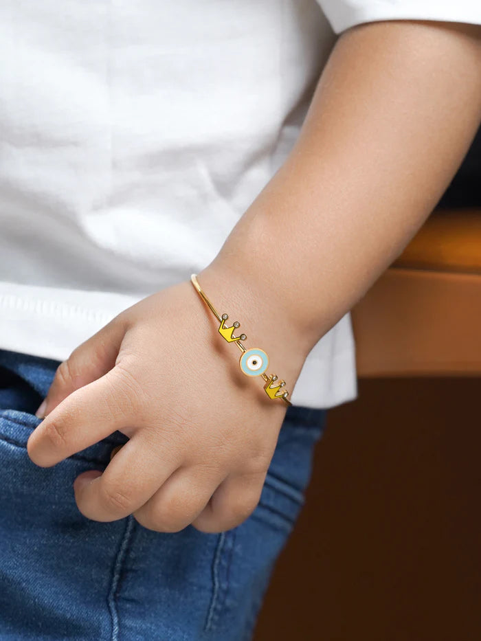 Twinkle Crown Evil Eye 18K Gold Plated Kid's Kada Bracelet