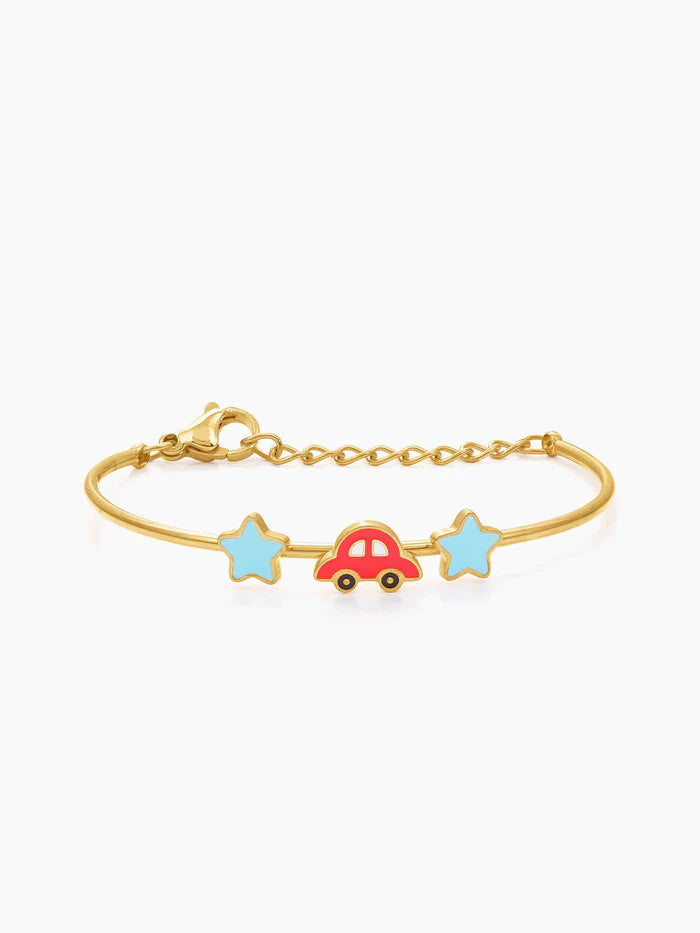 Twinkle Red Car Charms 18K Gold Plated Kid's Kada Bracelet Gold