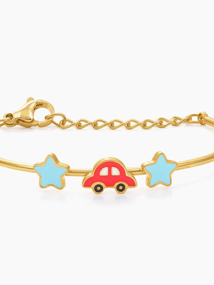 Twinkle Red Car Charms 18K Gold Plated Kid's Kada Bracelet