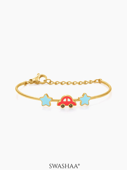 Twinkle Red Car Charms 18K Gold Plated Kid's Kada Bracelet Gold