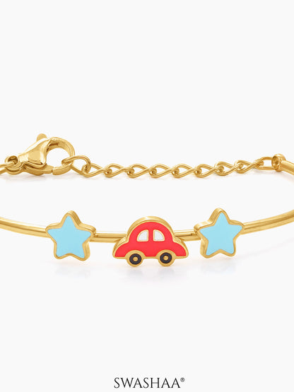 Twinkle Red Car Charms 18K Gold Plated Kid's Kada Bracelet