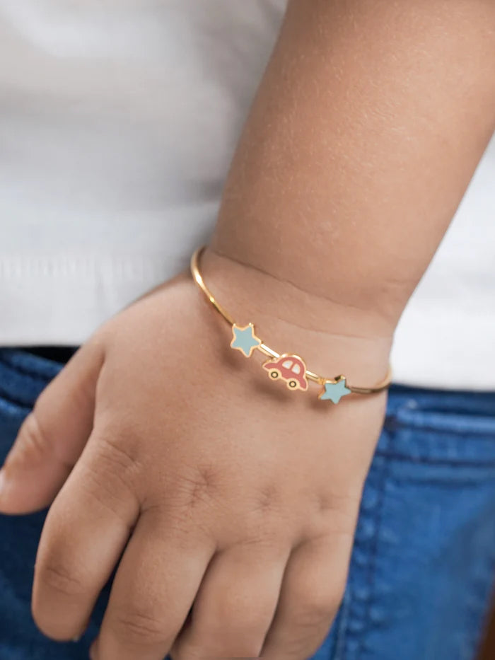 Twinkle Red Car Charms 18K Gold Plated Kid's Kada Bracelet