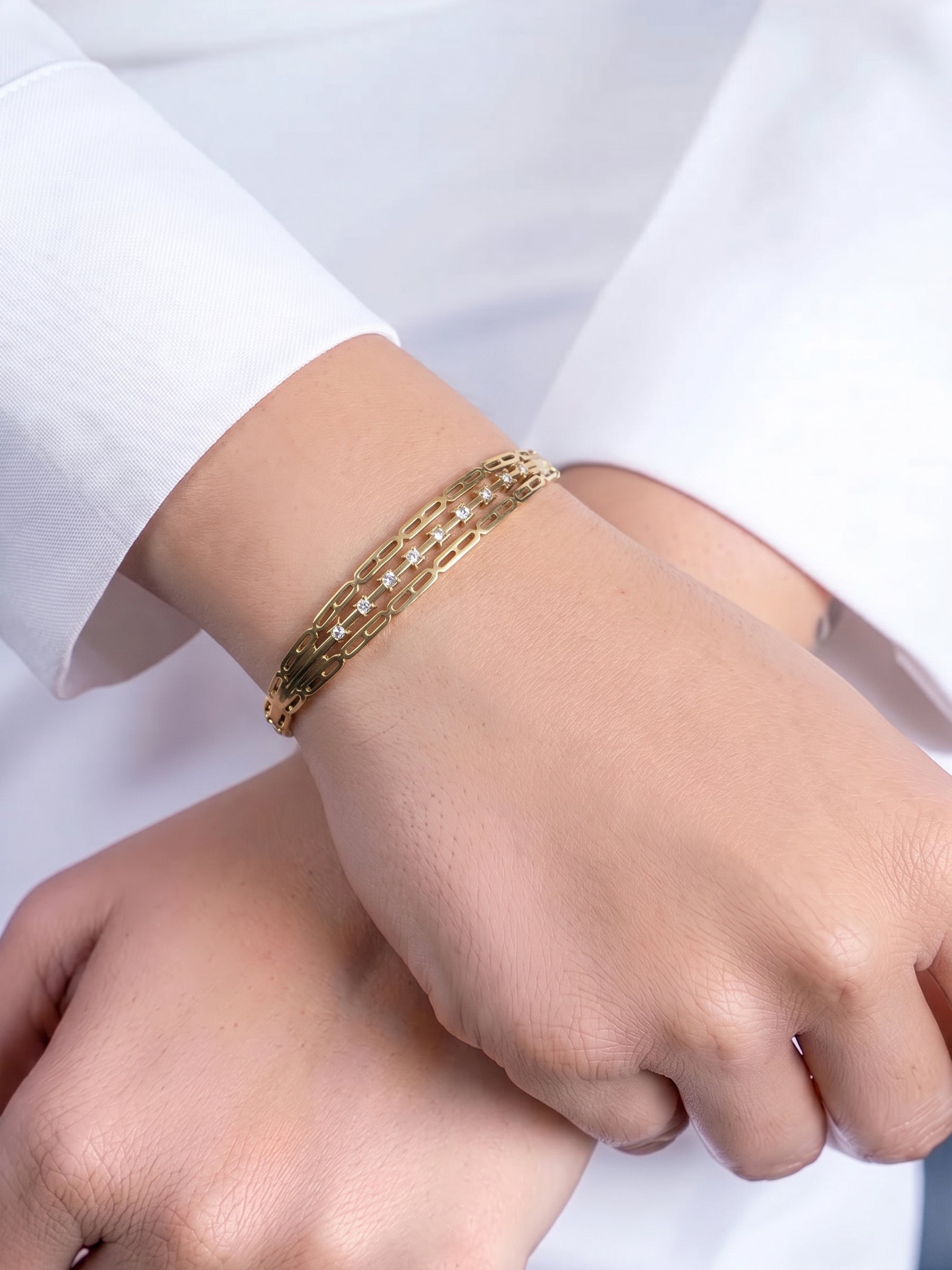 Ulina Link Diamond 18K Gold Plated Small Wrist Band Bracelet