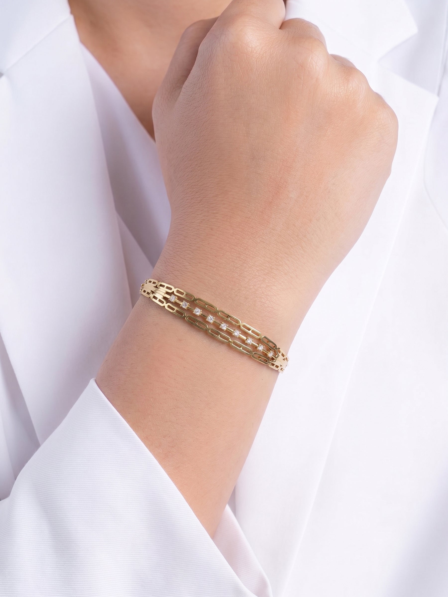 Ulina Link Diamond 18K Gold Plated Small Wrist Band Bracelet