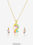 Unicorn Face 18K Gold Plated Kid's Pendant Necklace Set Gold