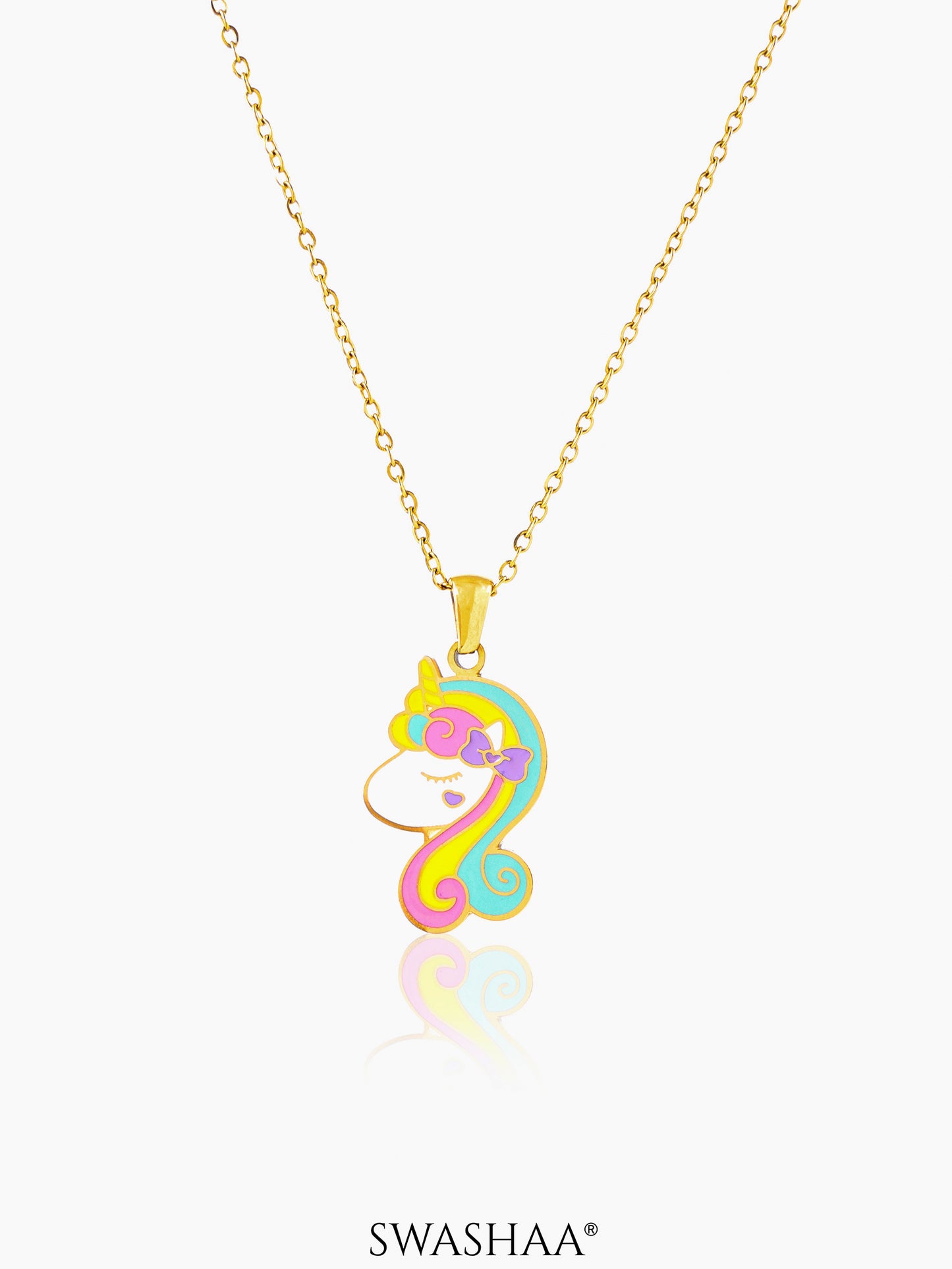 Unicorn Face 18K Gold Plated Kid's Pendant Necklace Set
