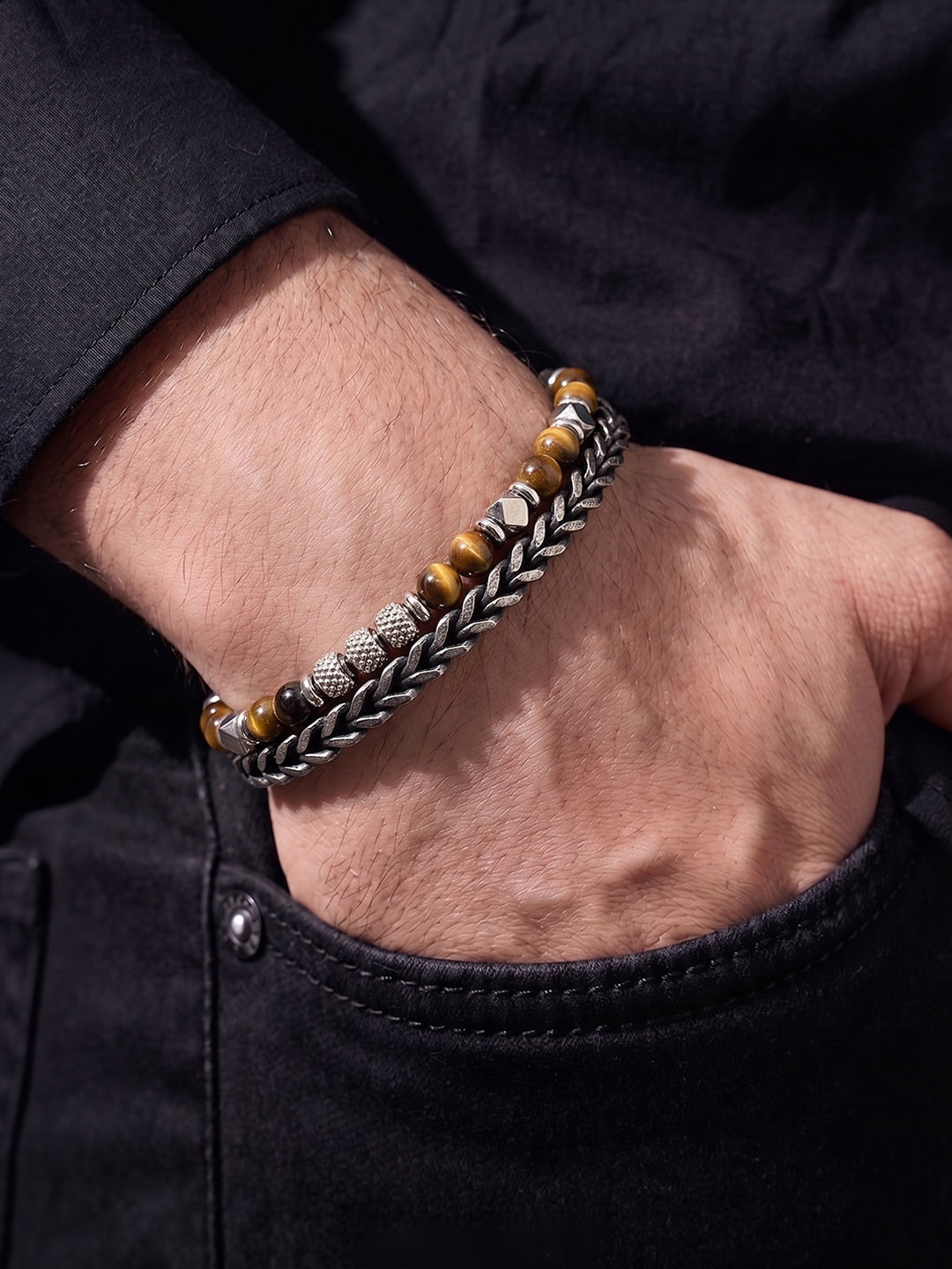 Vaelen Black - Silver Beaded Men’s Chain Bracelet