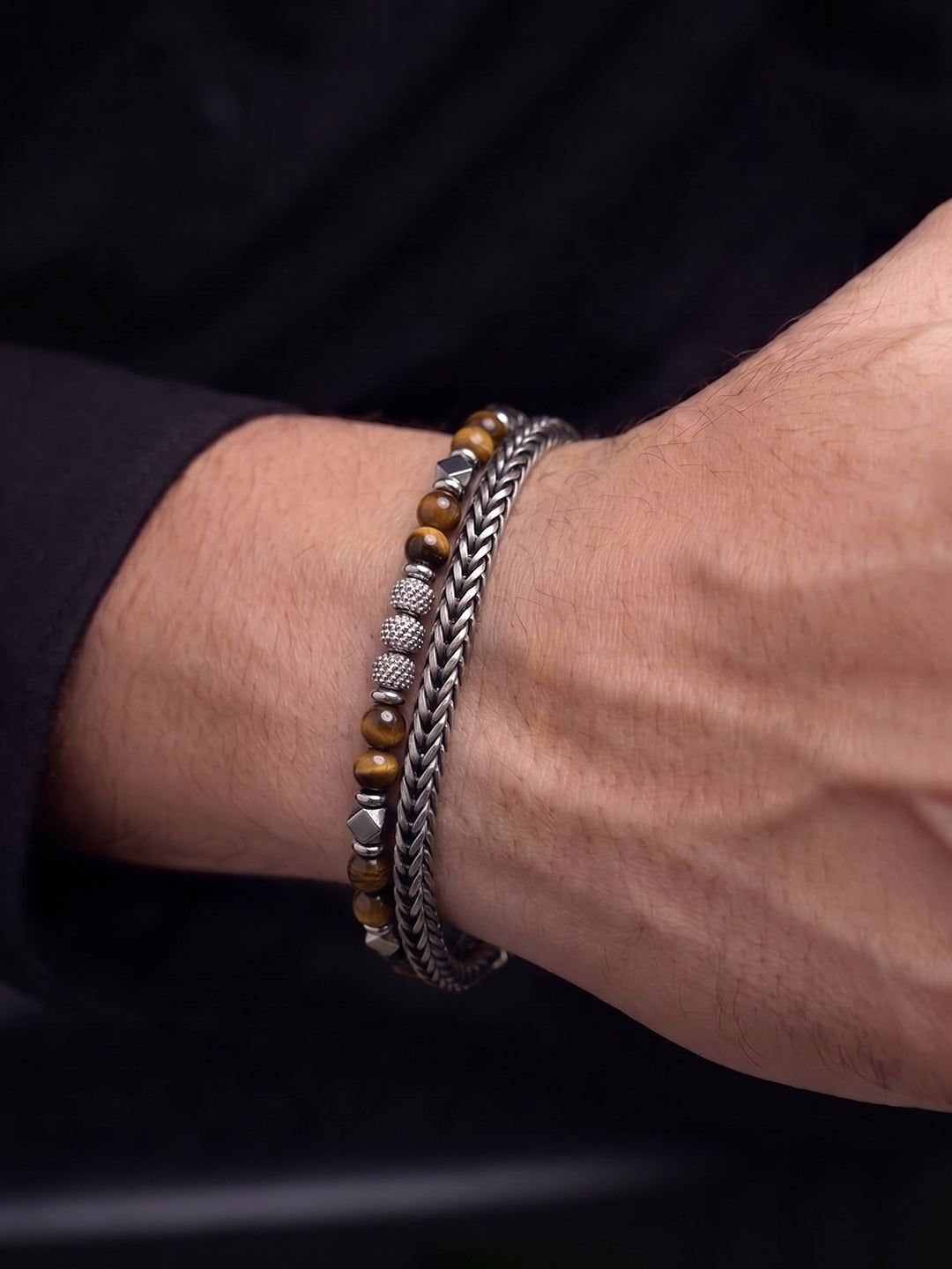 Vaelen Black - Silver Beaded Men’s Chain Bracelet