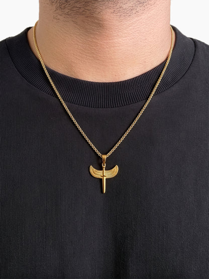 Vaelor Winged Sword 18K Gold Plated Men’s Chain Pendant