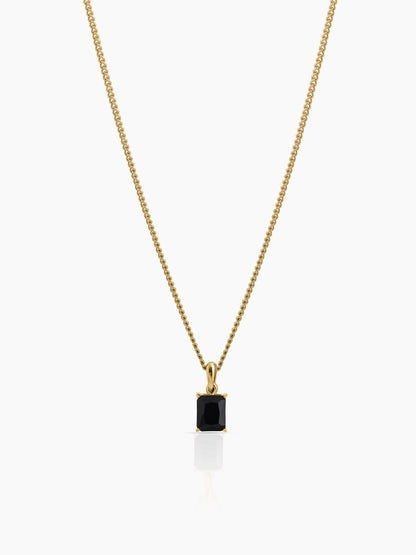 Vaeron Black Stone 18K Gold Plated Men's Chain Pendant Gold