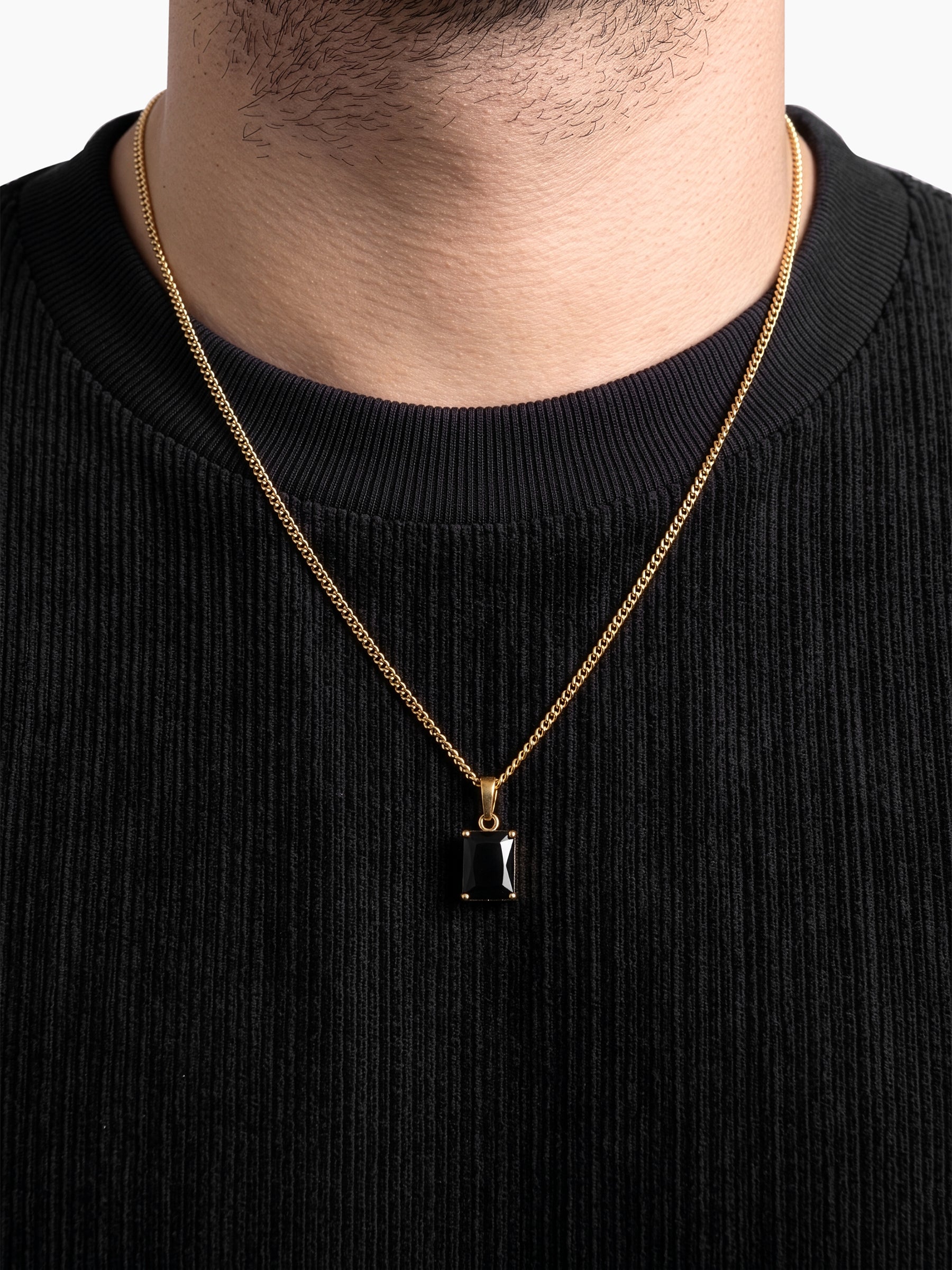 Vaeron Black Stone 18K Gold Plated Men's Chain Pendant