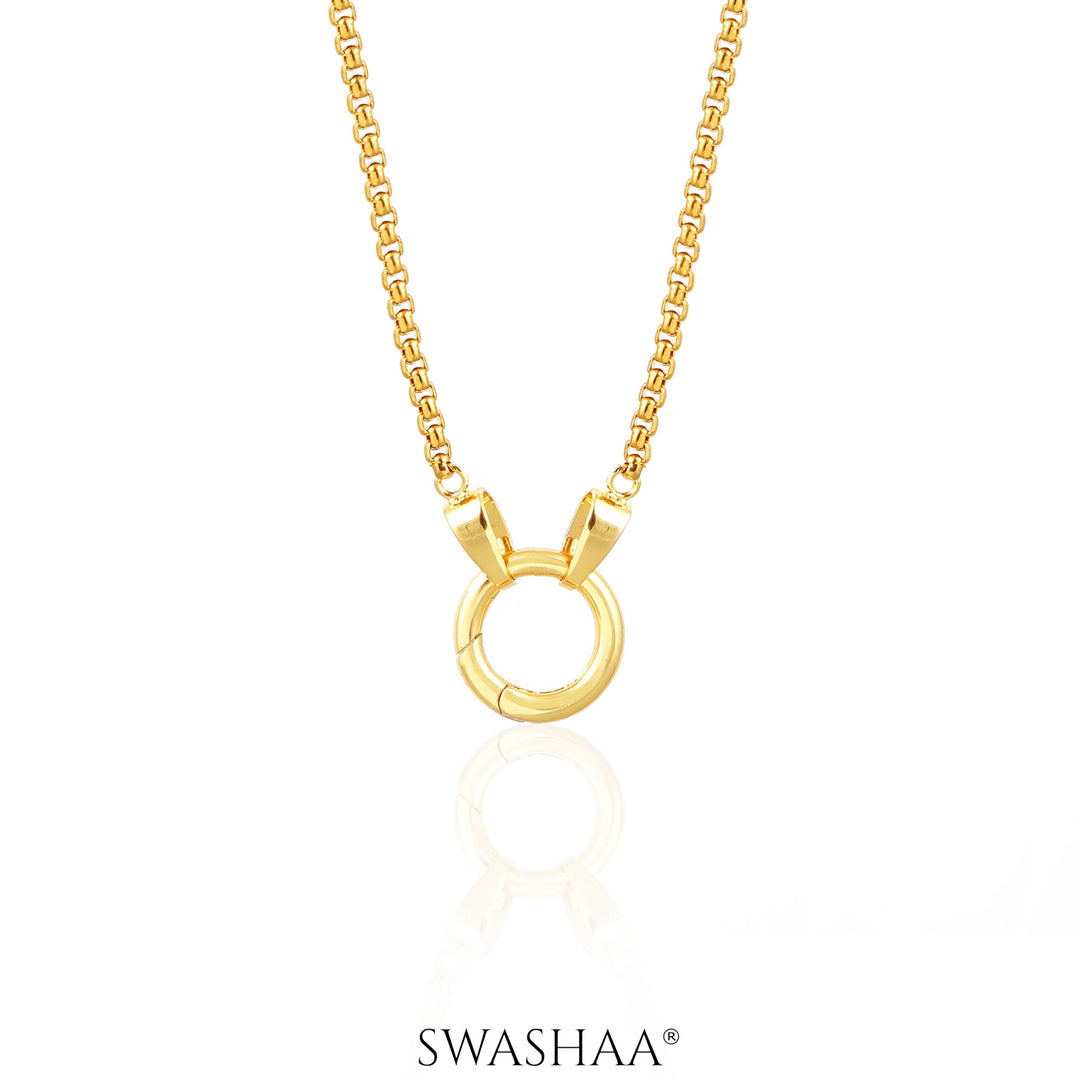 Vangie Eternal Ring Amulate Box Chain Necklace 18K Gold Plated