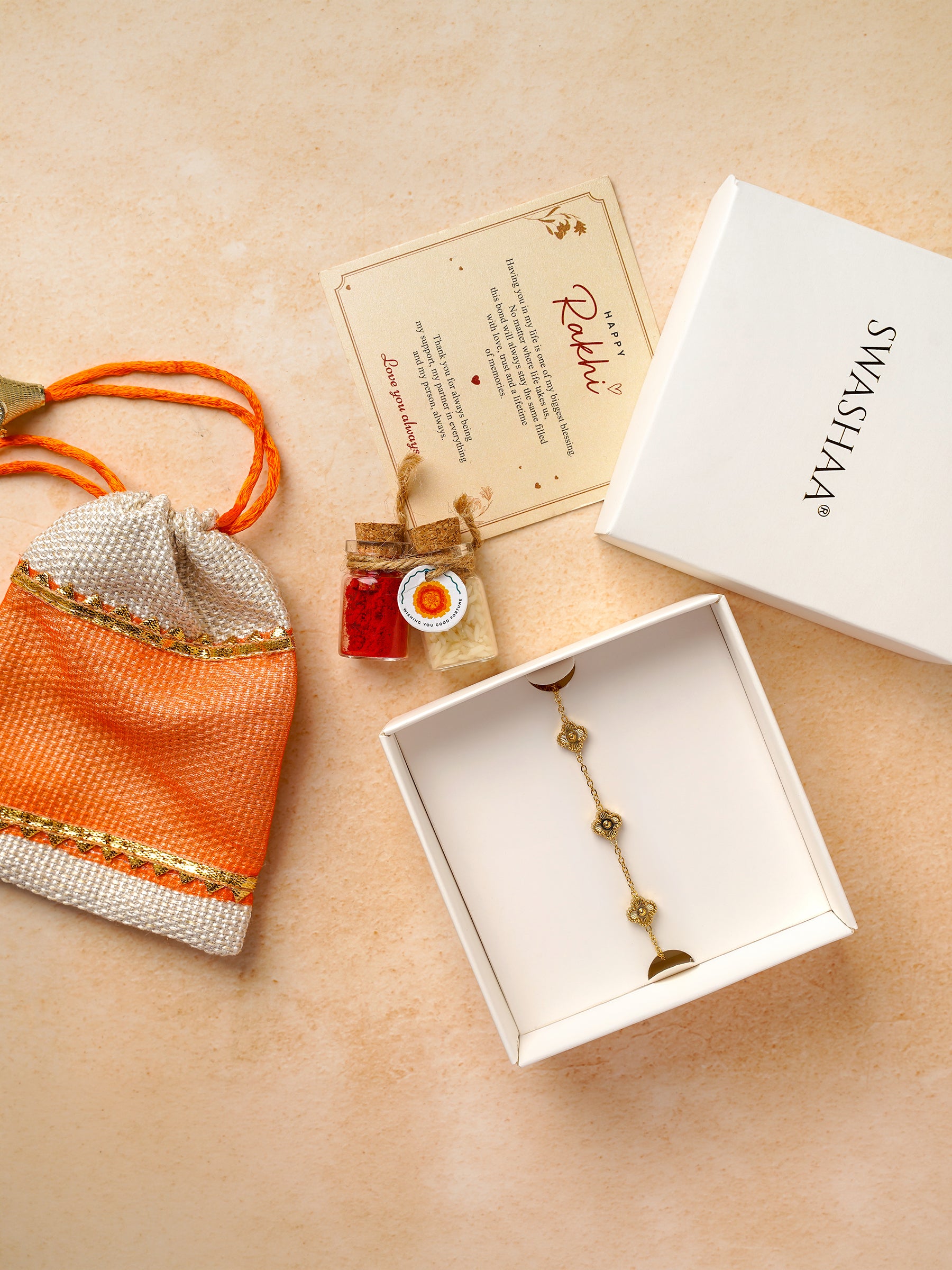 Velmira Clover Charm 18K Gold Plated Rakhi