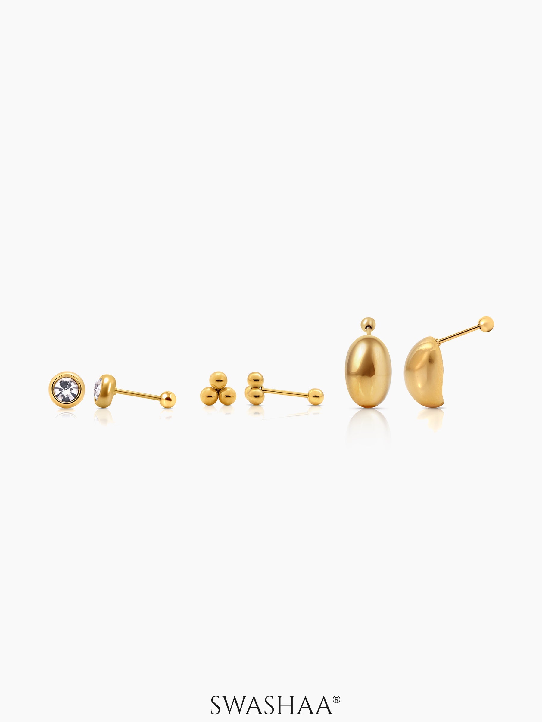 Viera 18K Gold Plated Women's Stud Earrings Set 18K Gold Plated