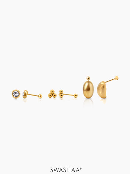 Viera 18K Gold Plated Women's Stud Earrings Set 18K Gold Plated
