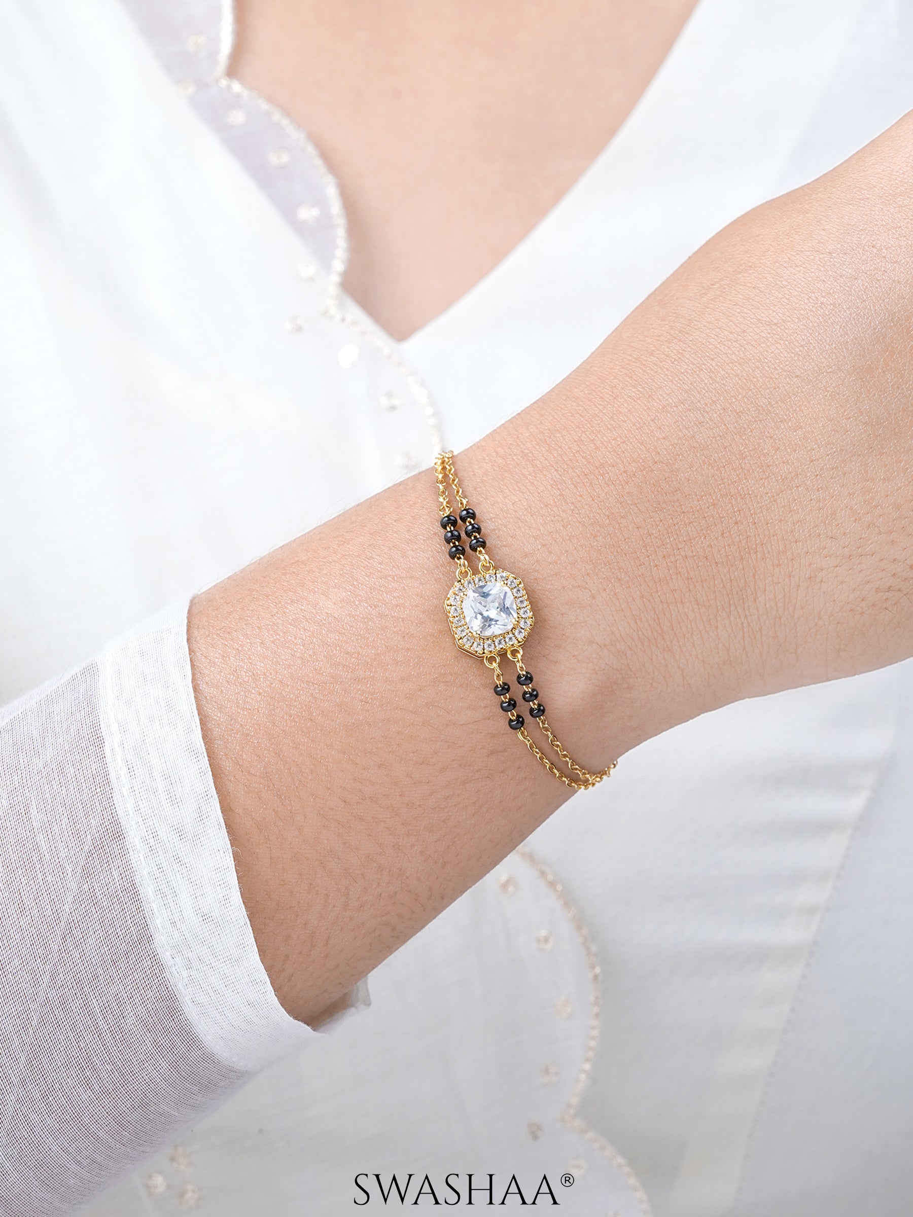 Viyana Solitaire Halo Layered Mangalsutra Bracelet