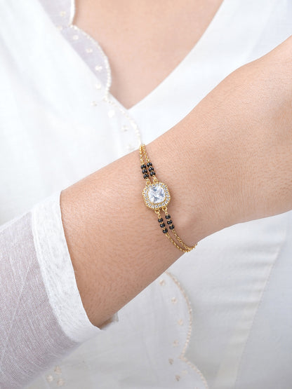Viyana Solitaire Halo Layered 18K Gold Plated Mangalsutra Bracelet
