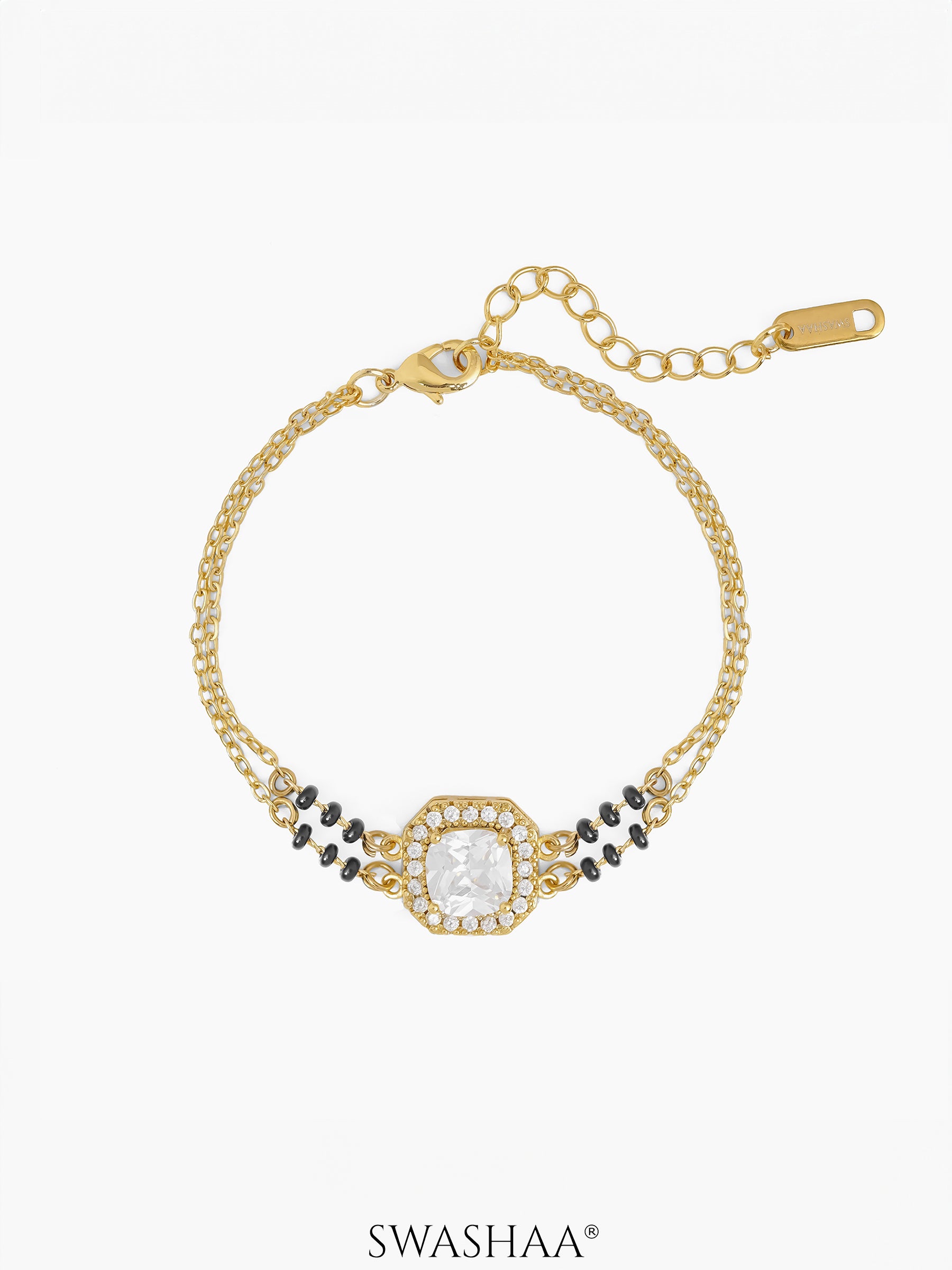 Viyana Solitaire Halo Layered Mangalsutra Bracelet 18K Gold Plated