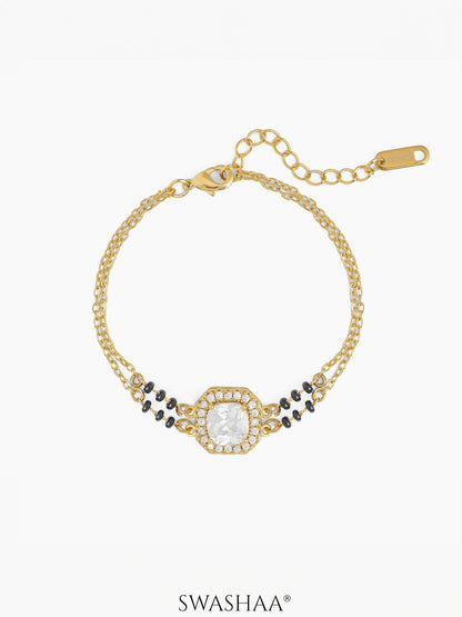 Viyana Solitaire Halo Layered Mangalsutra Bracelet 18K Gold Plated