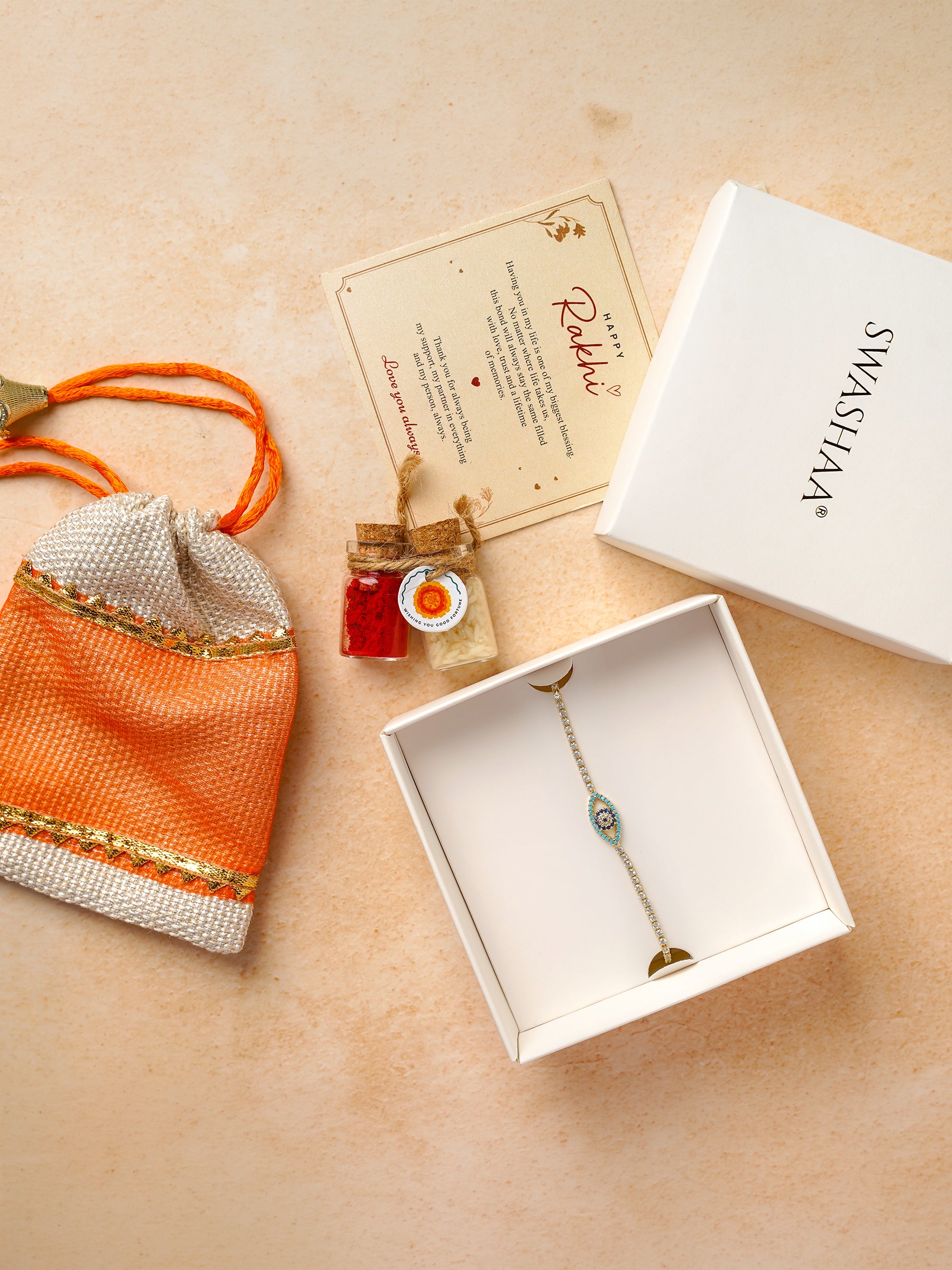 Vyan Evil Eye Diamond 18K Gold Plated Rakhi
