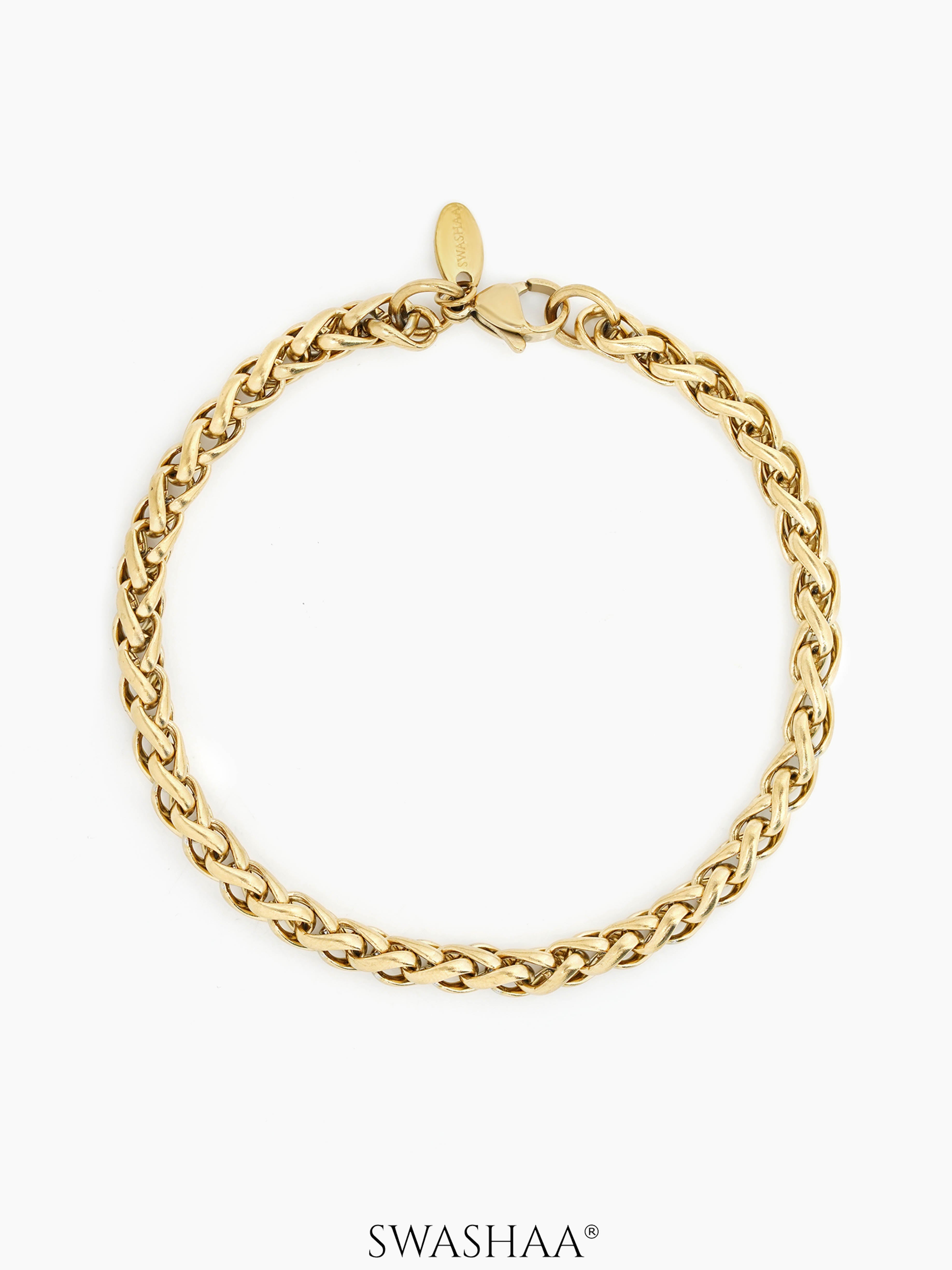 Wheat Chain 5 MM Men's Bracelet 18K Gold Plated