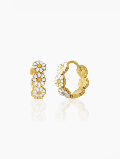 White Flower 18K Gold Plated Kid's Hoops Earrings Gold