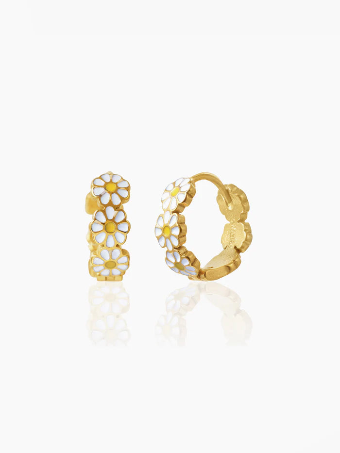 White Flower 18K Gold Plated Kid's Hoops Earrings Gold