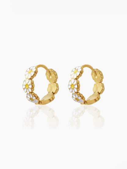 White Flower 18K Gold Plated Kid's Hoops Earrings