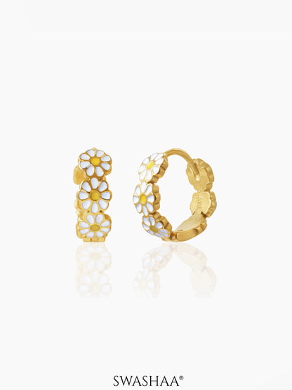White Flower 18K Gold Plated Kid's Hoops Earrings Gold