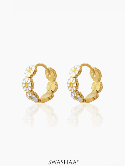 White Flower 18K Gold Plated Kid's Hoops Earrings