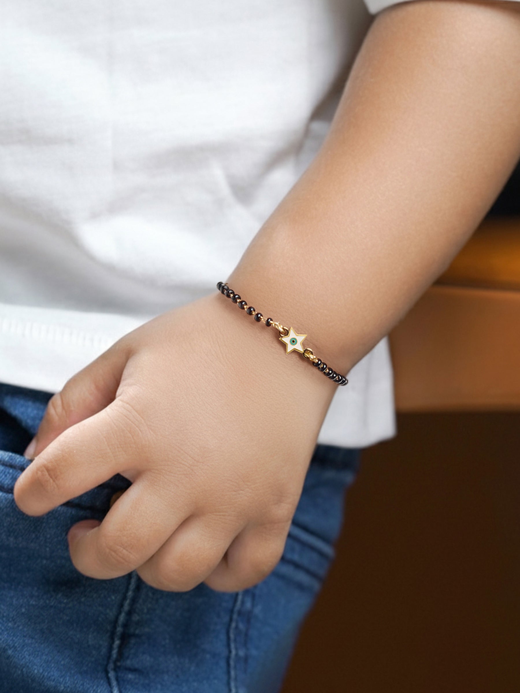 Wish Star Evil Eye 18K Gold Plated Kid's Nazariya Bracelet
