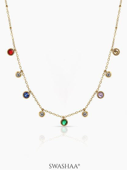 Yareli Multi Diamond Charms Necklace 18K Gold Plated