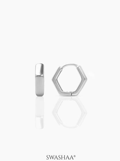 Zane Hexagon Men's Hoop Earrings Silver