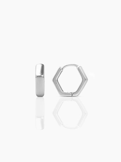 Zane Hexagon Silver Men's Hoop Earrings Silver