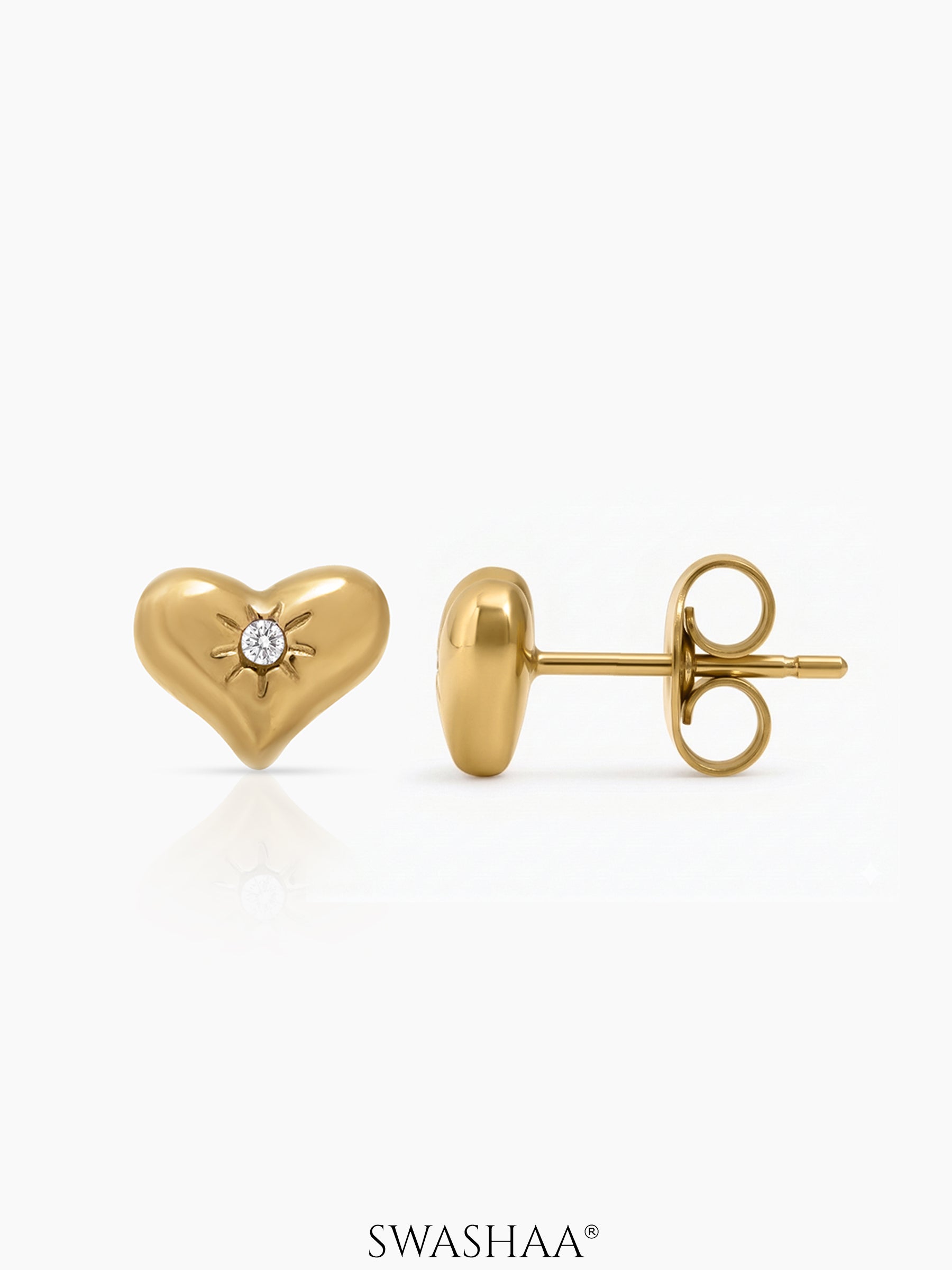 Zanira Diamond Heart Women's Stud Earrings 18K Gold Plated