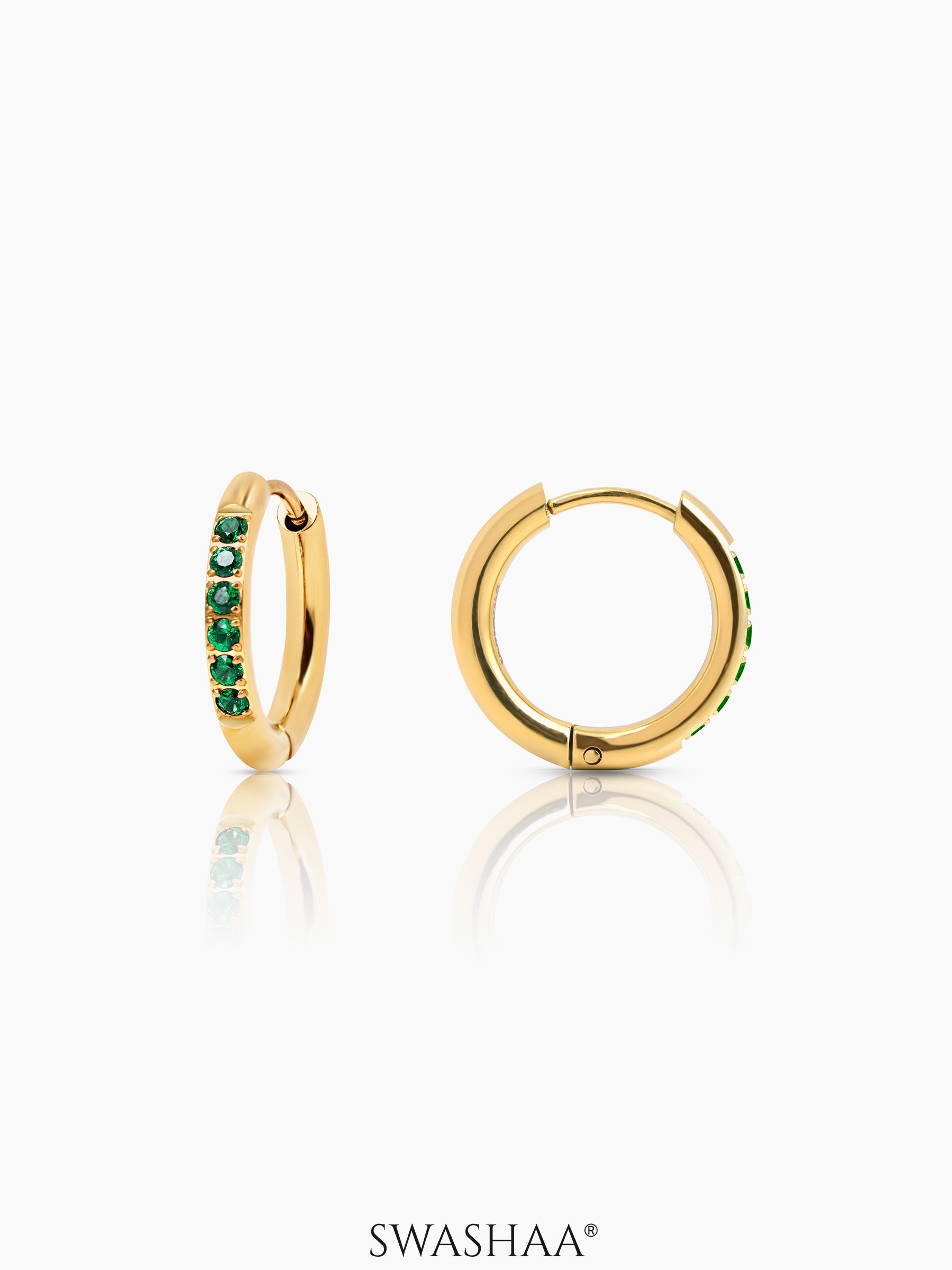 Zareen 18K Gold Plated Women's Hoop Earrings Green - 18K Gold