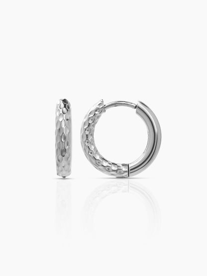 Zarek Textured Silver Men's Hoop Earrings Silver