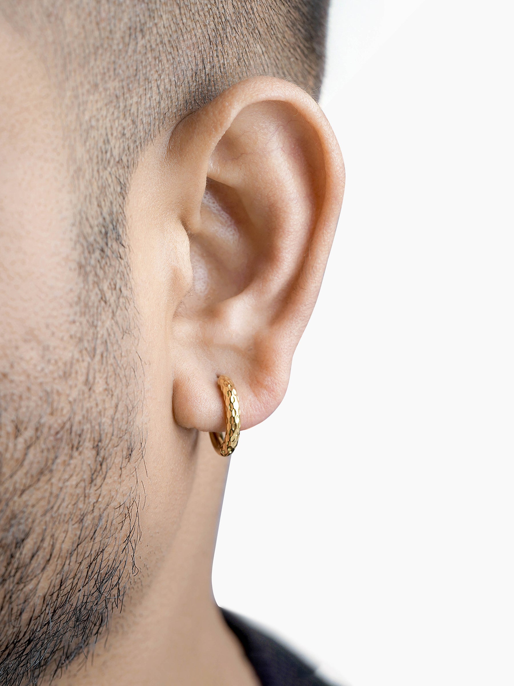 Zarek Textured 18K Gold Plated Men's Hoop Earrings