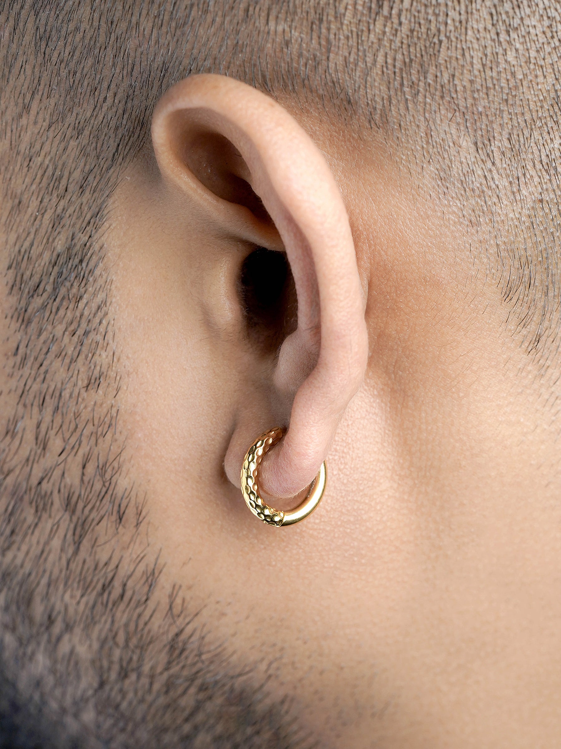 Zarek Textured 18K Gold Plated Men's Hoop Earrings