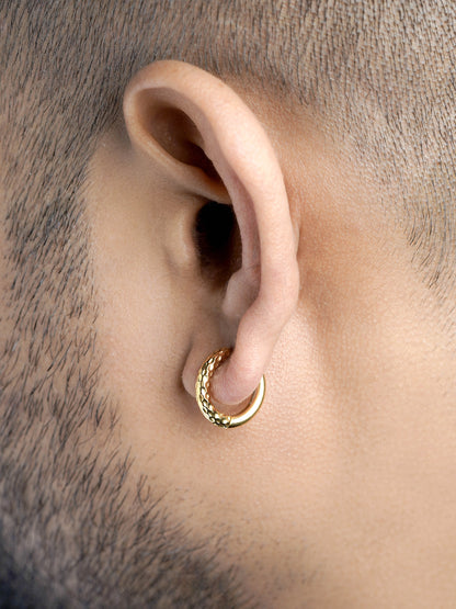 Zarek Textured 18K Gold Plated Men's Hoop Earrings